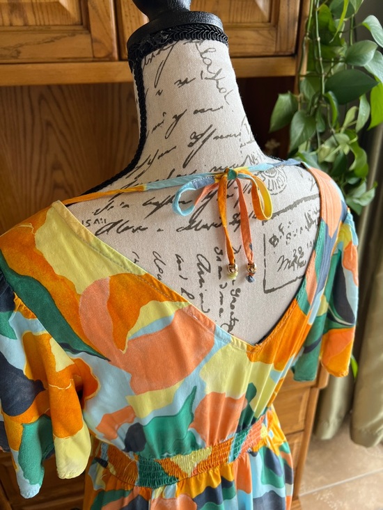 Abel the Label Multicolor Abstract Print Maxi Dress with Smocked Waist Small - Picture 4 of 9